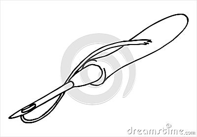 Simple line drawing. punch needle. carpet embroidery tool. hobby, handicraft, handicraft Cartoon Illustration